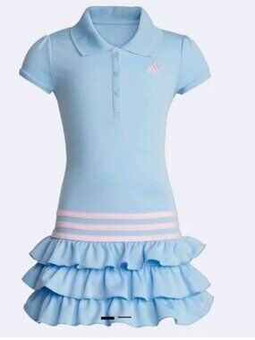 Adidas Blue and Pink Short Sleeve Ruffle Girls Polo Dress 6X